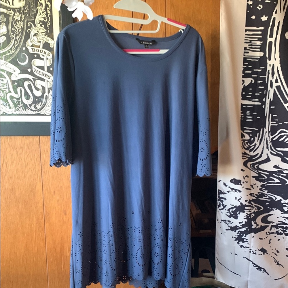 Blue Eyelet Perforated Tunic Short Sleeve XL